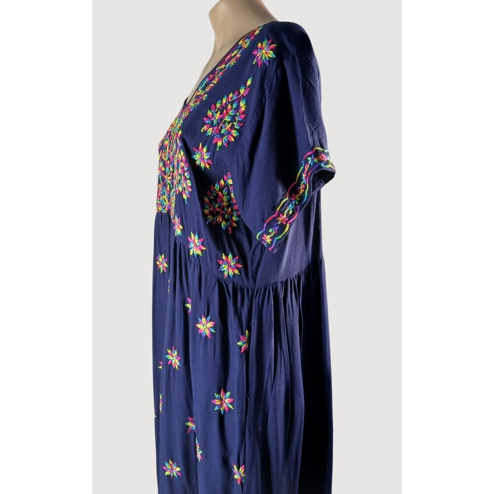 Ganesha Collection Navy Blue Embroidered Dress XXL 100% Viscose India Travel - Picture 3 of 14